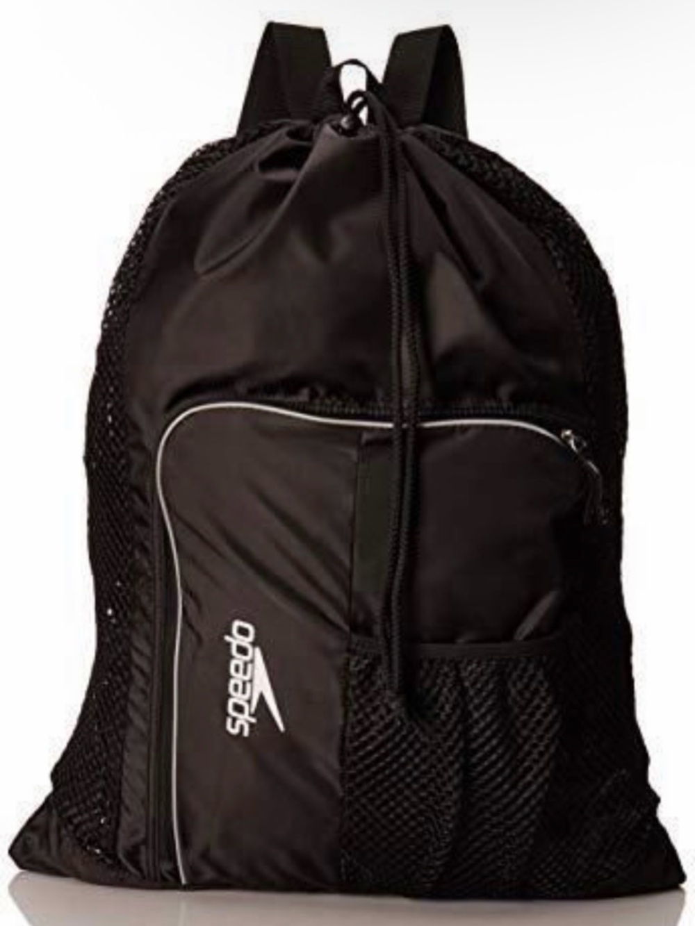 Speedo Black Drawstring Mesh-Panel Backpack with Front Pocket